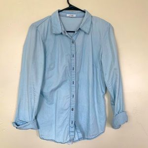 Denim and white knit long sleeve